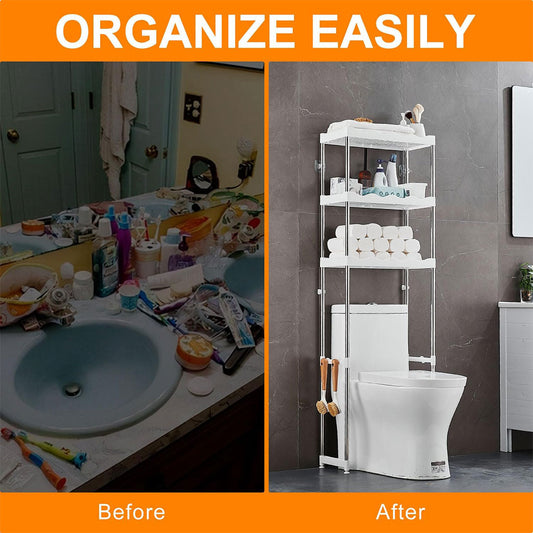 Étagère de Rangement Salle de Bain 3 Niveaux Robuste au-dessus des Toilettes Gain de Place Métal
