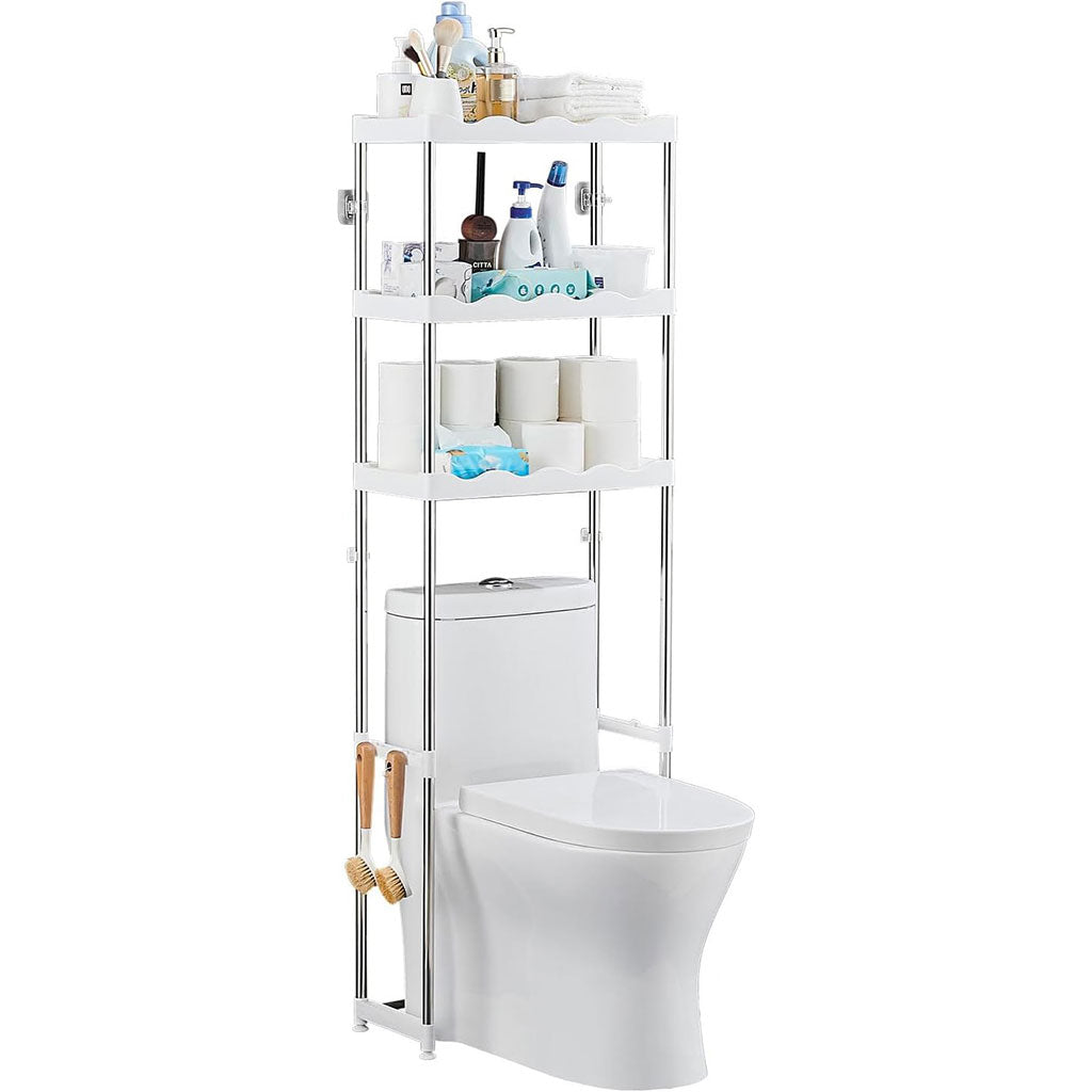 Étagère de Rangement Salle de Bain 3 Niveaux Robuste au-dessus des Toilettes Gain de Place Métal
