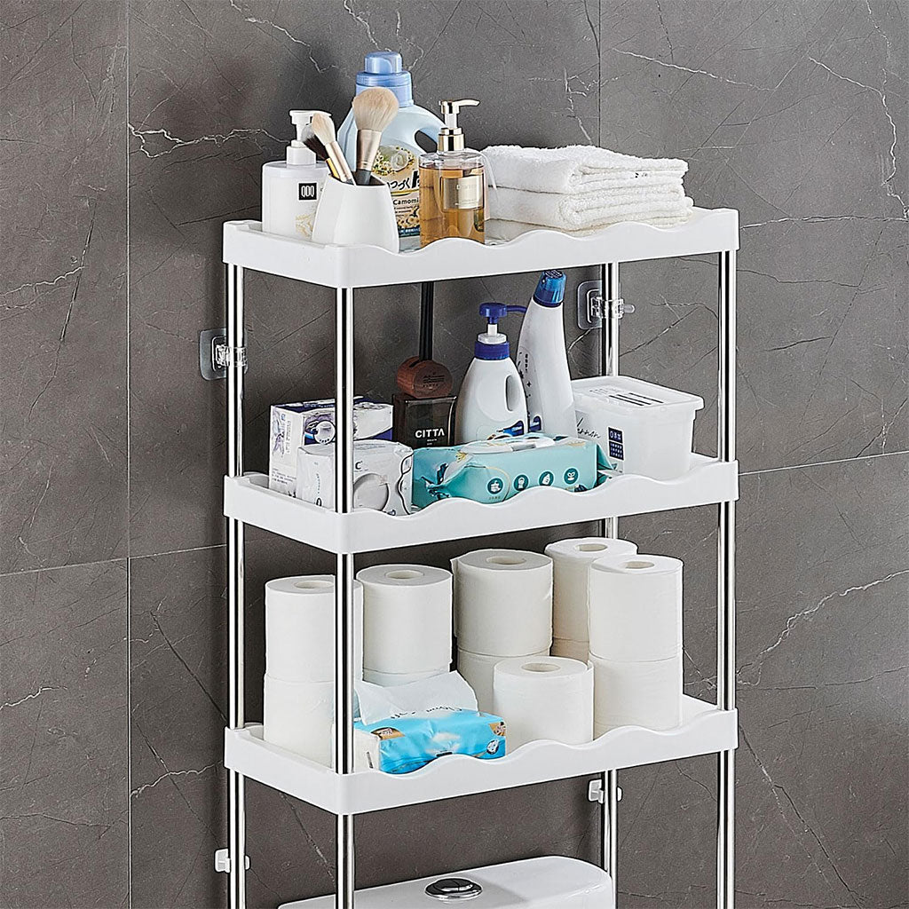 Étagère de Rangement Salle de Bain 3 Niveaux Robuste au-dessus des Toilettes Gain de Place Métal