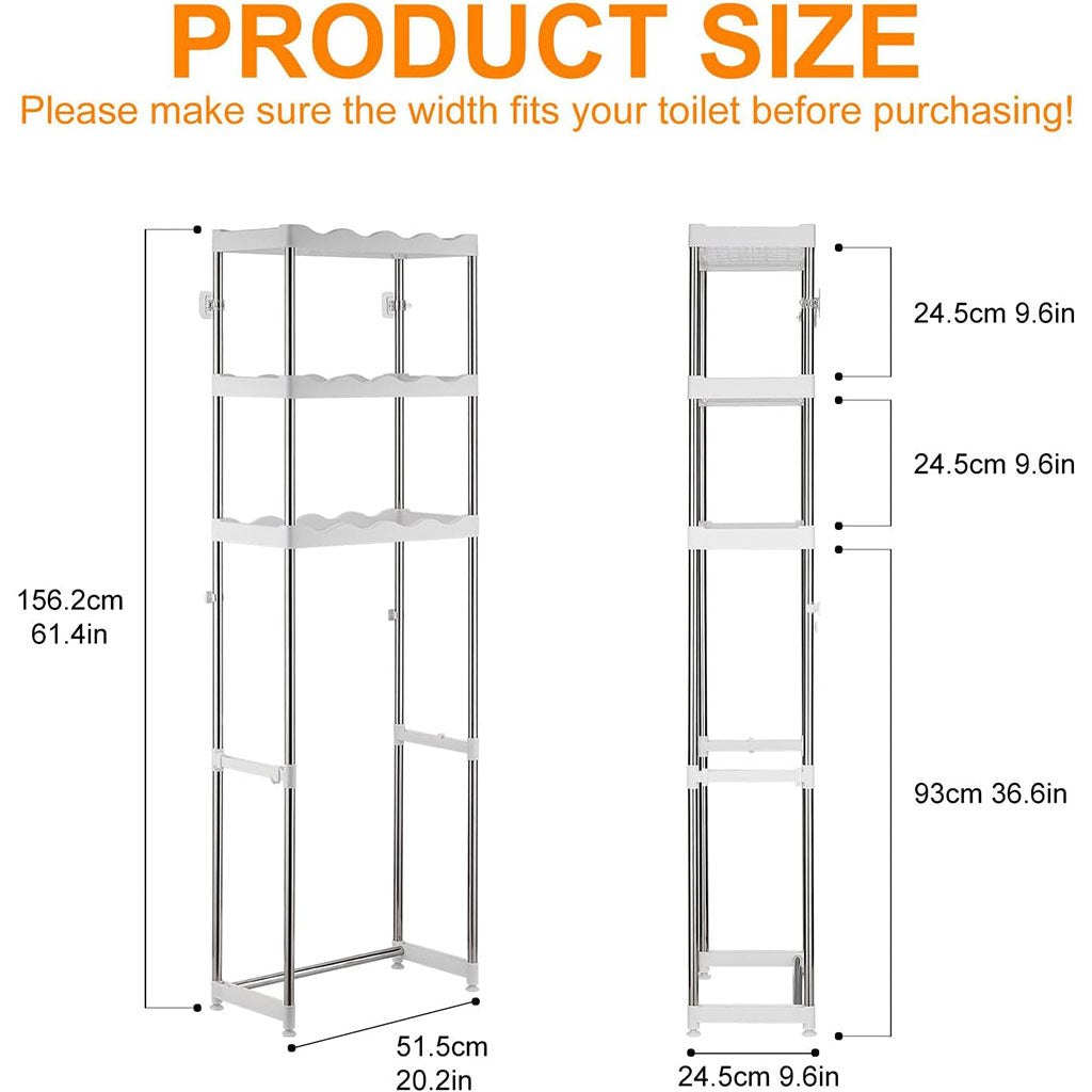 Étagère de Rangement Salle de Bain 3 Niveaux Robuste au-dessus des Toilettes Gain de Place Métal