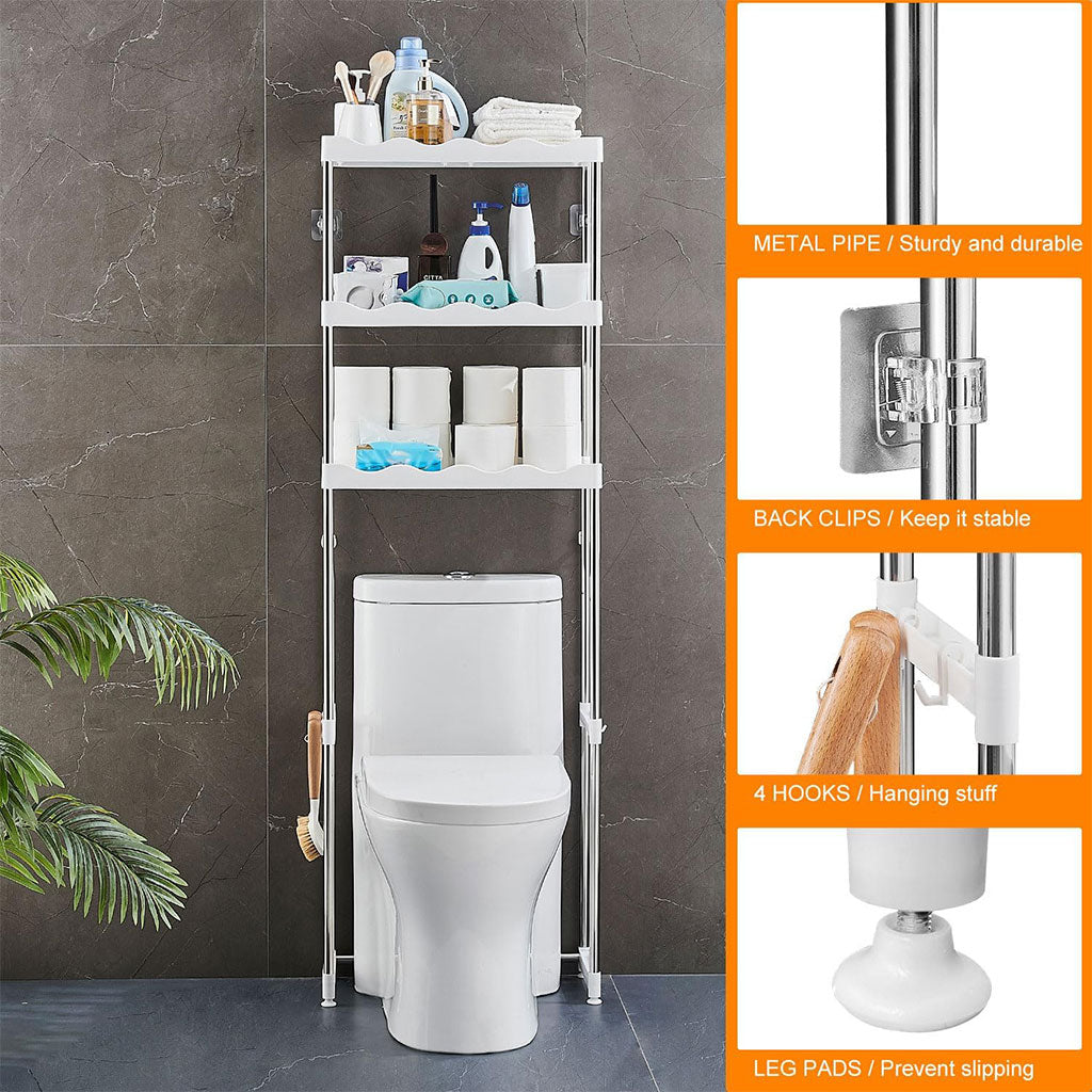 Étagère de Rangement Salle de Bain 3 Niveaux Robuste au-dessus des Toilettes Gain de Place Métal