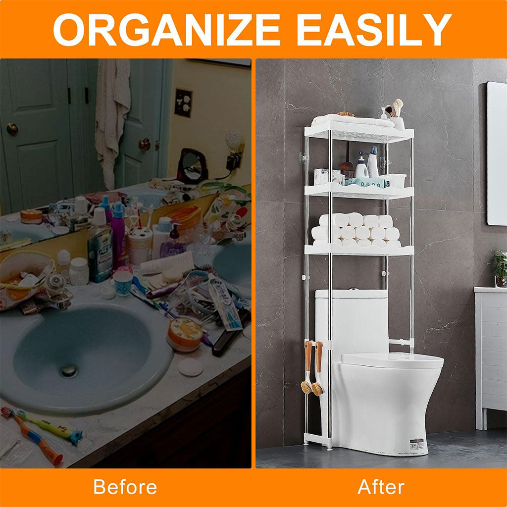 Étagère de Rangement Salle de Bain 3 Niveaux Robuste au-dessus des Toilettes Gain de Place Métal