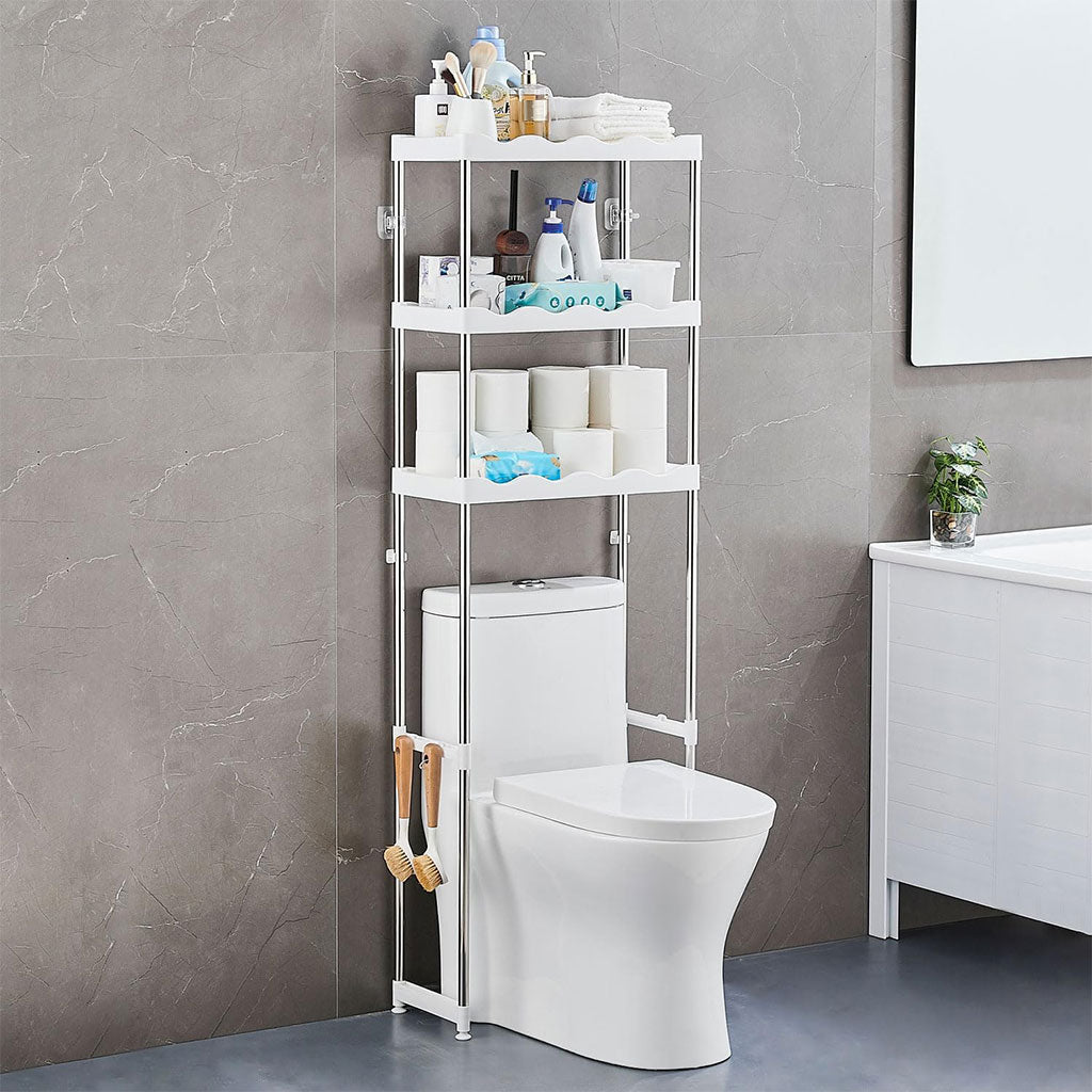 Étagère de Rangement Salle de Bain 3 Niveaux Robuste au-dessus des Toilettes Gain de Place Métal